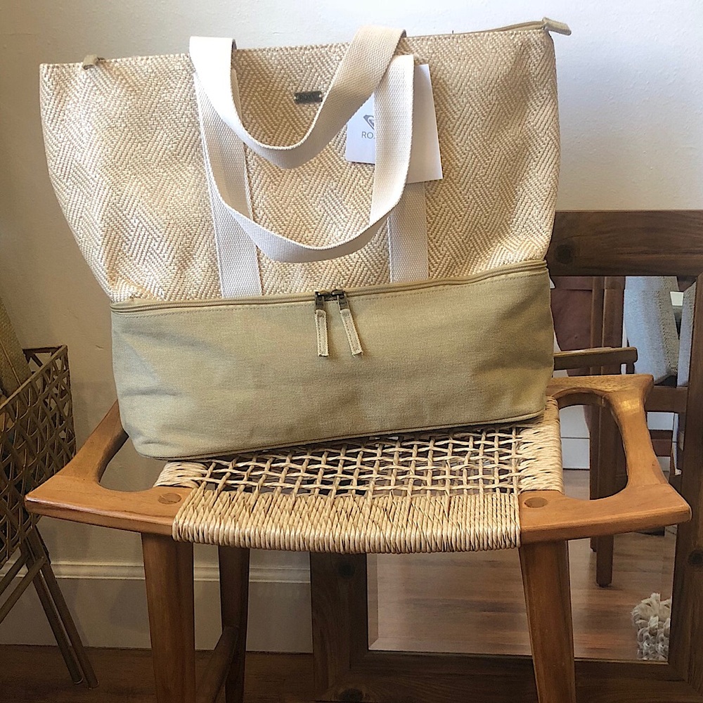 CREAM & TAN Roxy Beach Tote Bag